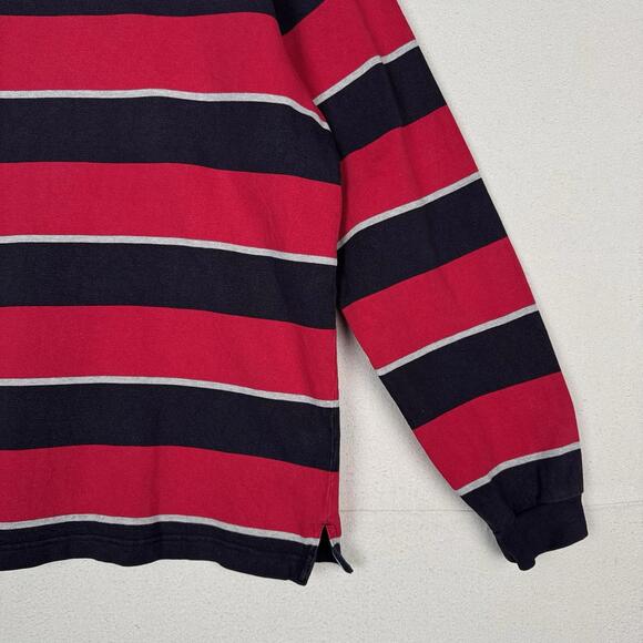 Vintage Lands End Rugby Shirt Mens Large 42-44 Red Blue Gray Striped Polo - Picture 9 of 9